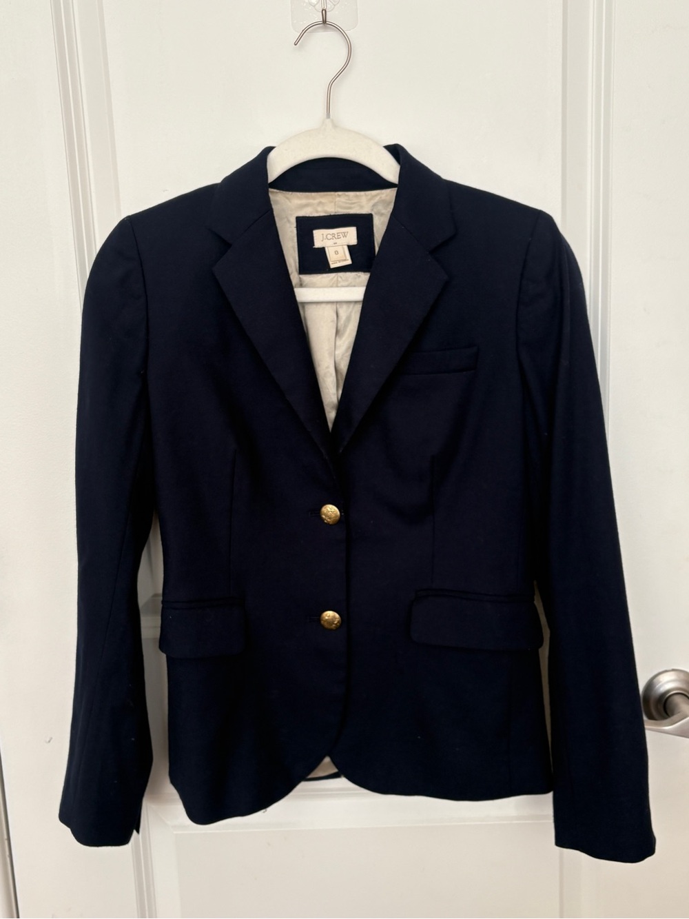 J.CREW Navy 2-Button Wool Blend Lined Schoolboy Blazer Women Size 0